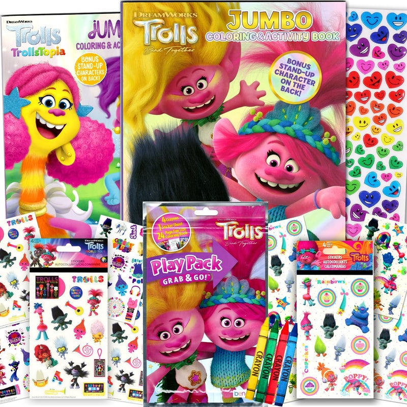 Bendon Trolls Coloring and Stickers Activity Book Bundle with Coloring Book, Trolls Activity Packs, Stickers, and More - Image 1
